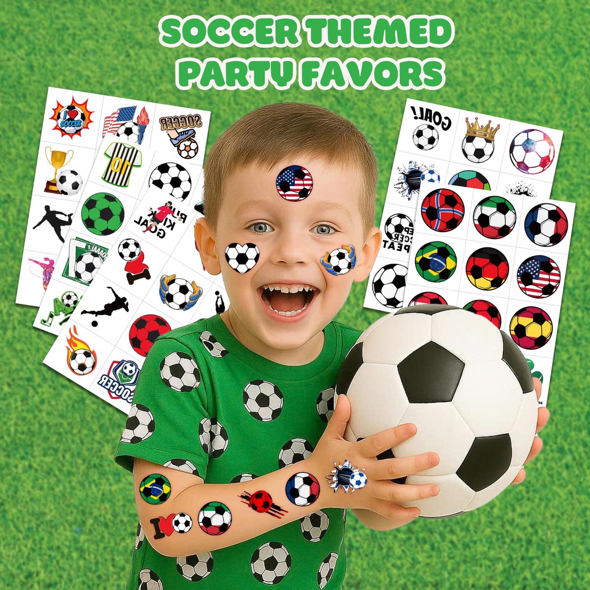 60 PCS Soccer Temporary Tattoos for Kids - Pre-Cut Football Stickers for Sports Themed Birthday Party Favors & Goodie Bag Stuffers - görsel 3