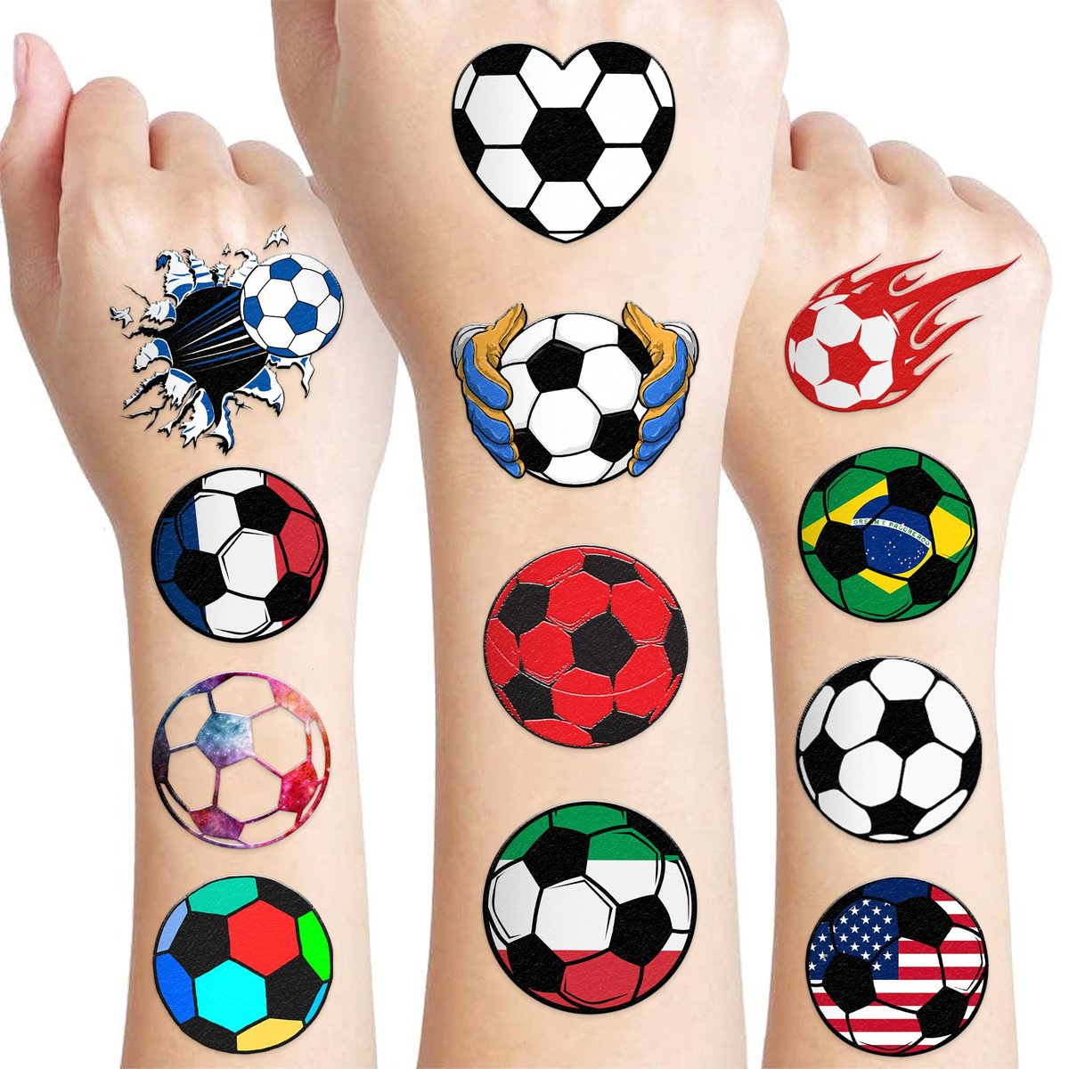 60 PCS Soccer Temporary Tattoos for Kids - Pre-Cut Football Stickers for Sports Themed Birthday Party Favors & Goodie Bag Stuffers - görsel 1