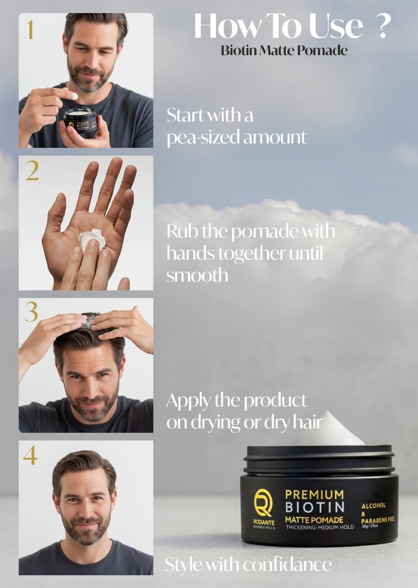 Rodante Beverly Hills Biotin Matte Cream Texture Paste Clay Pomade - Premium Thickening Cream, Medium Hold, Anti Hair Loss & Hair Growth Support for Thinning Hair, 85g / 3oz Avelisse
