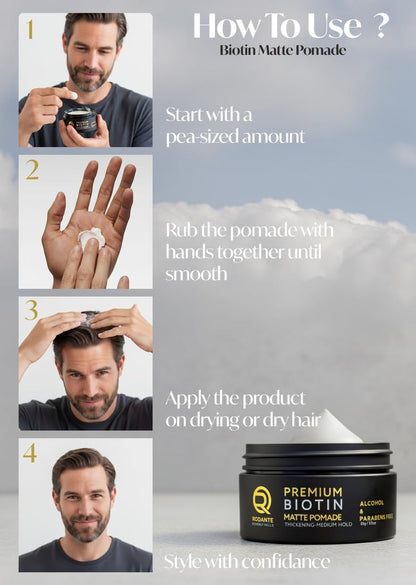 Rodante Beverly Hills Biotin Matte Cream Texture Paste Clay Pomade - Premium Thickening Cream, Medium Hold, Anti Hair Loss & Hair Growth Support for Thinning Hair, 85g / 3oz Avelisse