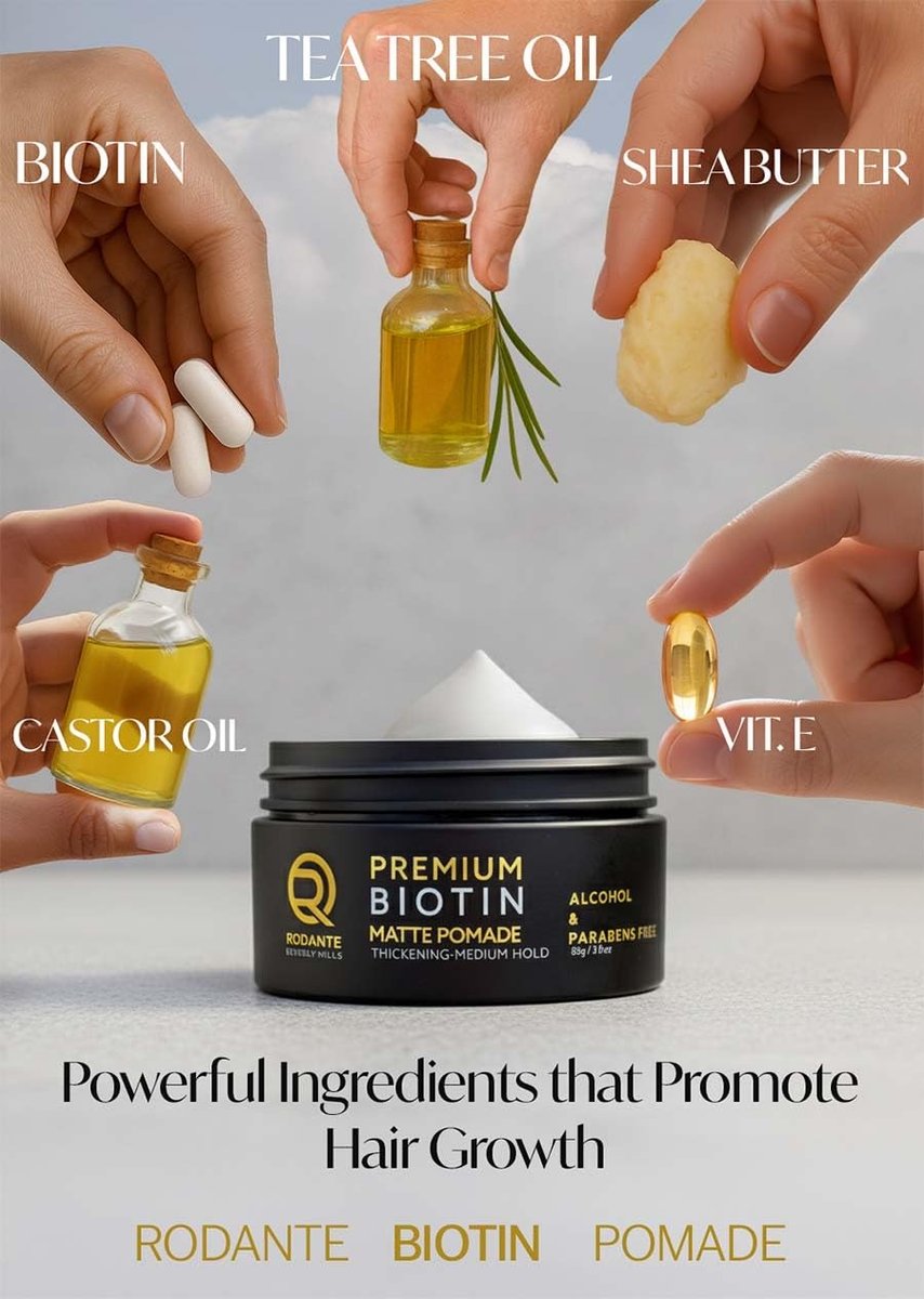 Rodante Beverly Hills Biotin Matte Cream Texture Paste Clay Pomade - Premium Thickening Cream, Medium Hold, Anti Hair Loss & Hair Growth Support for Thinning Hair, 85g / 3oz Avelisse