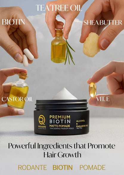 Rodante Beverly Hills Biotin Matte Cream Texture Paste Clay Pomade - Premium Thickening Cream, Medium Hold, Anti Hair Loss & Hair Growth Support for Thinning Hair, 85g / 3oz Avelisse