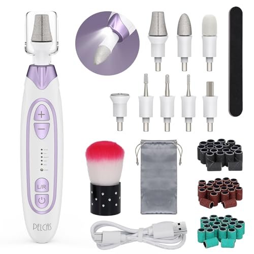 PELCAS Electric Toenail Grinder for Thick Toenails - Cordless Nail Drill with 5 Speeds, LED Light, Manicure & Pedicure Kit for Human and Pet Nails Avelisse
