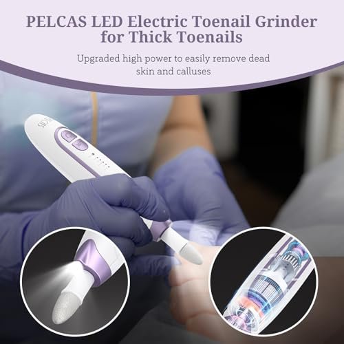 PELCAS Electric Toenail Grinder for Thick Toenails - Cordless Nail Drill with 5 Speeds, LED Light, Manicure & Pedicure Kit for Human and Pet Nails Avelisse