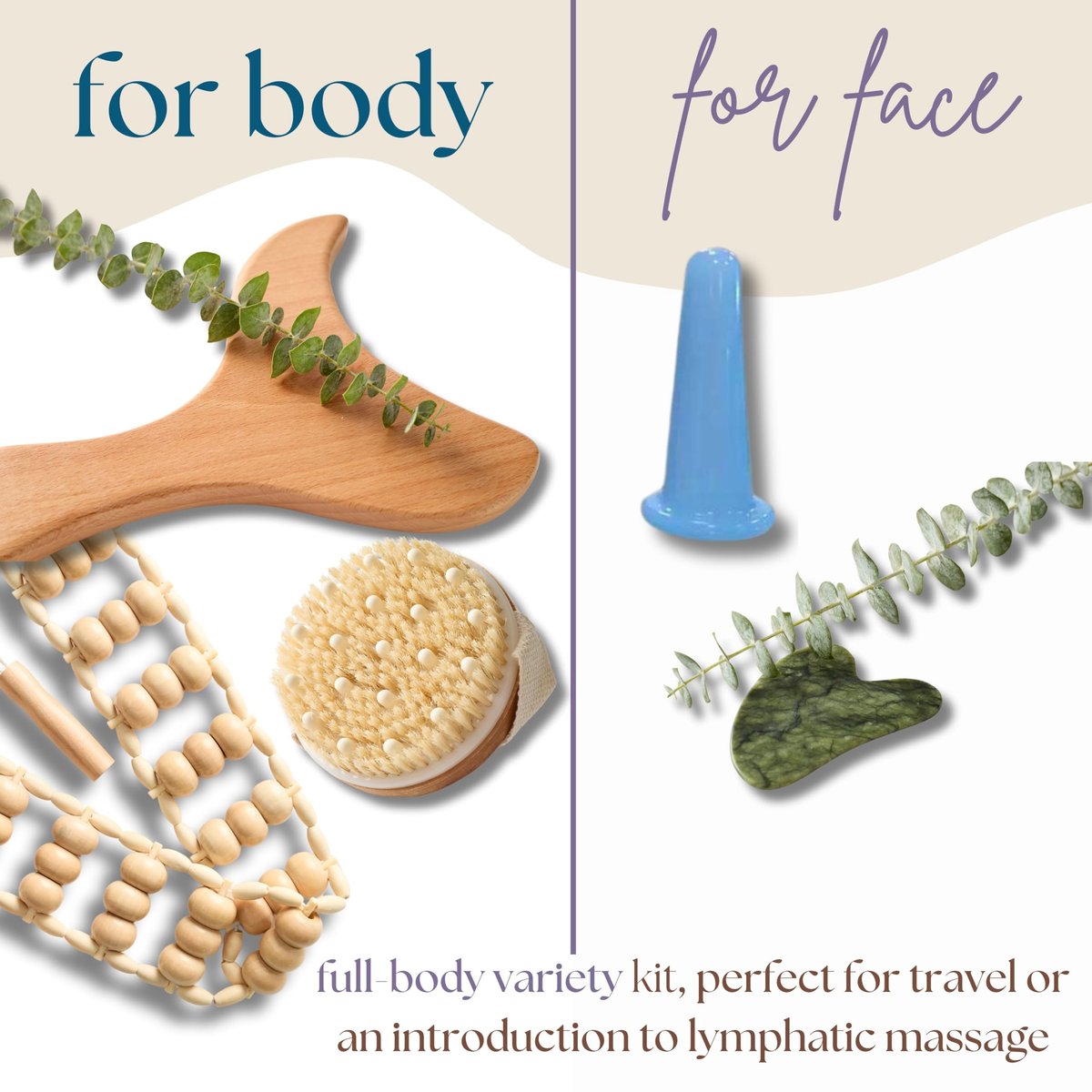 7-Piece Lymphatic Drainage Massage Kit for Body Sculpting & Wood Therapy | Abundantly Made Avelisse
