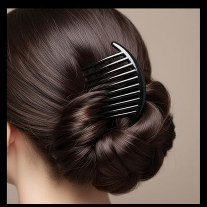 7 Tooth French Twist Comb, 3 PCS Plastic Hair Clip Set - Black and Brown Side Combs for Women and Girls Avelisse