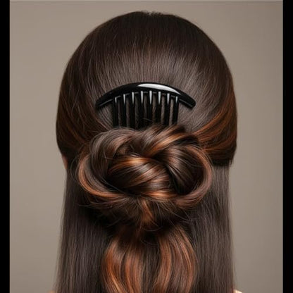 7 Tooth French Twist Comb, 3 PCS Plastic Hair Clip Set - Black and Brown Side Combs for Women and Girls Avelisse