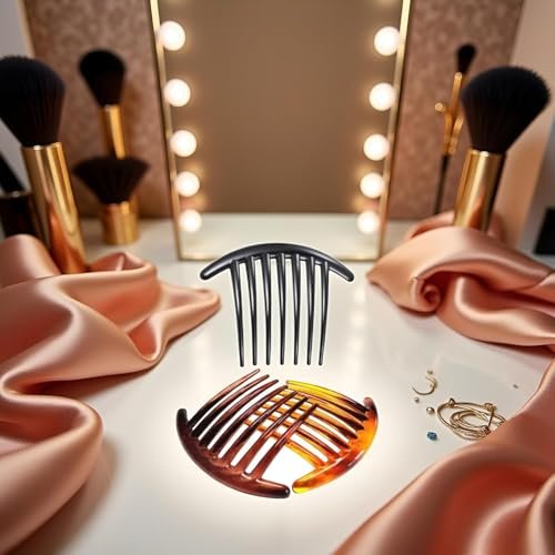 7 Tooth French Twist Comb, 3 PCS Plastic Hair Clip Set - Black and Brown Side Combs for Women and Girls Avelisse