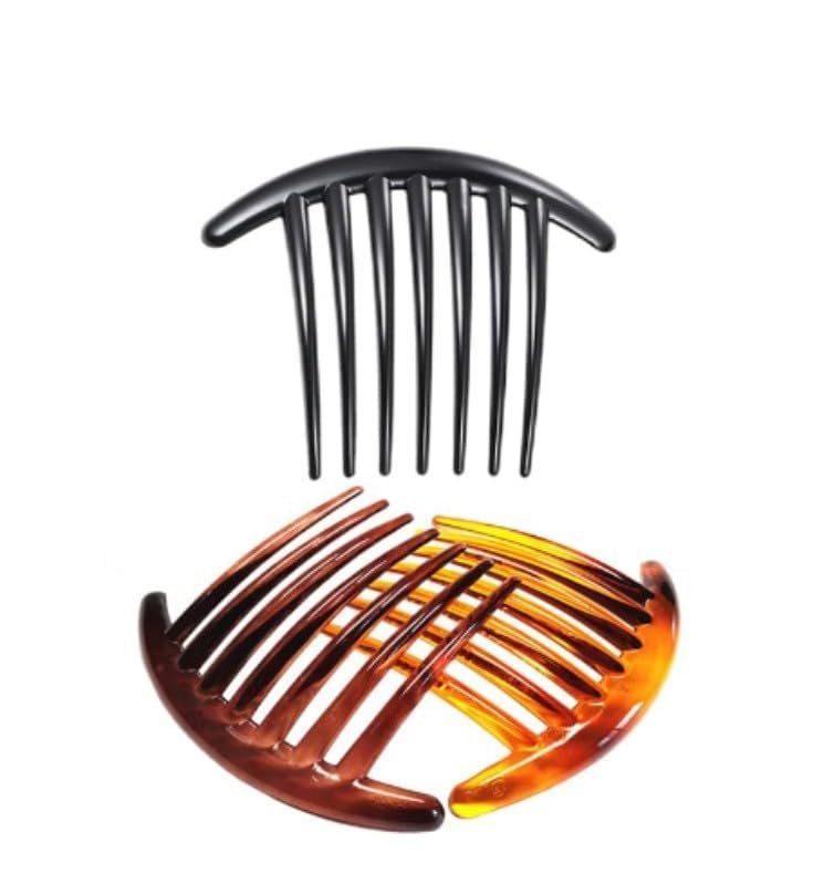7 Tooth French Twist Comb, 3 PCS Plastic Hair Clip Set - Black and Brown Side Combs for Women and Girls Avelisse