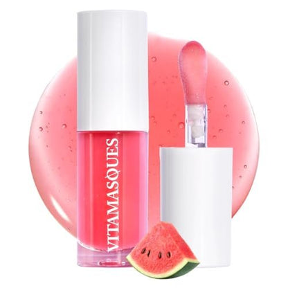 Vitamasques Korean Lip Oil Stain - Watermelon, Plump & Hydrate, Non-Sticky Lip Glow Oil, 0.17 Fl Oz
