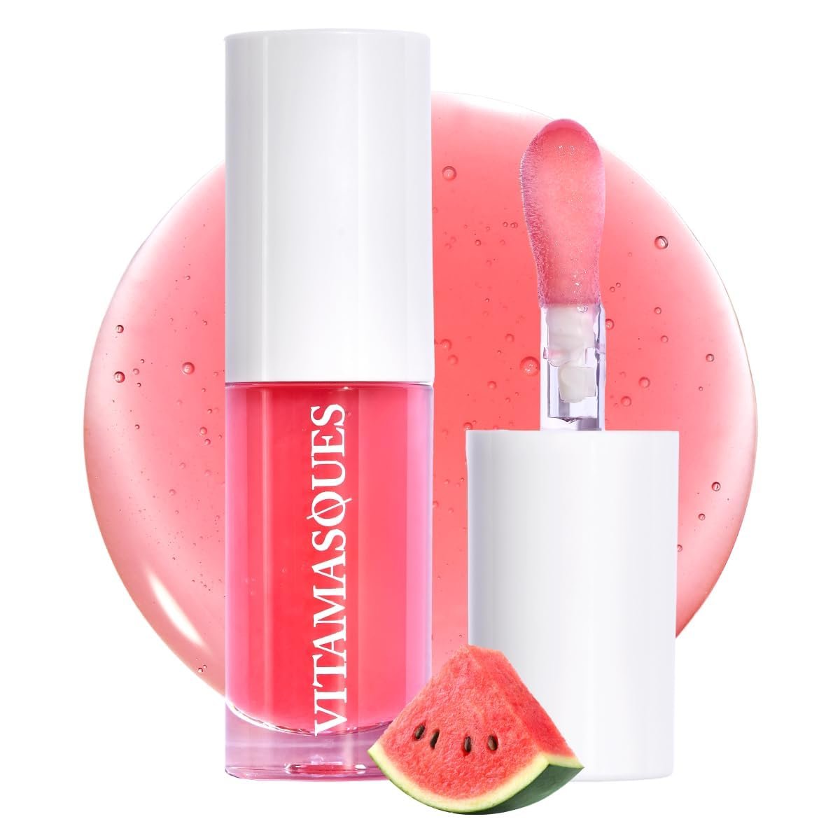 Vitamasques Korean Lip Oil Stain - Watermelon, Plump & Hydrate, Non-Sticky Lip Glow Oil, 0.17 Fl Oz - görsel 1