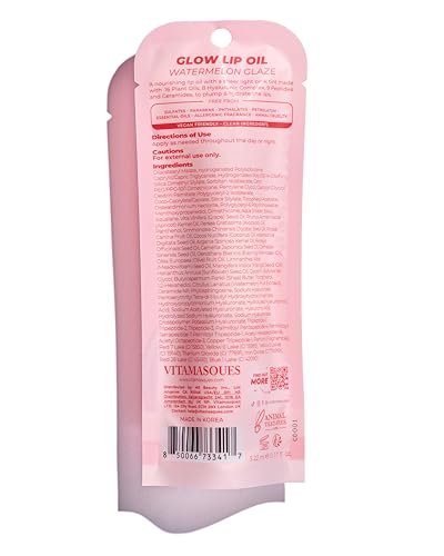 Vitamasques Korean Lip Oil Stain - Watermelon, Plump & Hydrate, Non-Sticky Lip Glow Oil, 0.17 Fl Oz