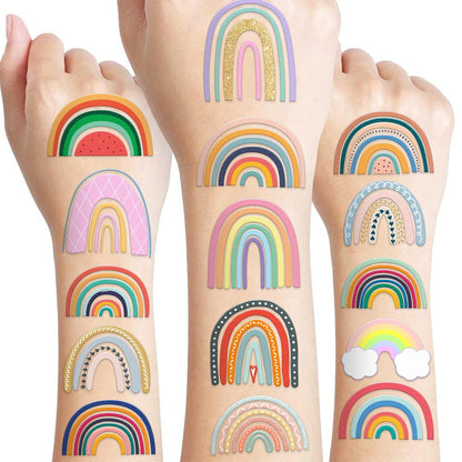60 Pcs Pastel Rainbow Temporary Tattoos for Kids - Pre-Cut Boho Stickers for Birthday Party Favors, Baby Shower Decorations & School Rewards