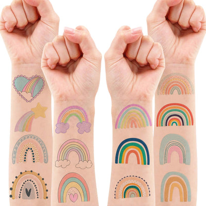 60 Pcs Pastel Rainbow Temporary Tattoos for Kids - Pre-Cut Boho Stickers for Birthday Party Favors, Baby Shower Decorations & School Rewards