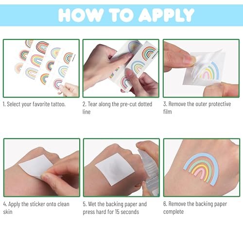 60 Pcs Pastel Rainbow Temporary Tattoos for Kids - Pre-Cut Boho Stickers for Birthday Party Favors, Baby Shower Decorations & School Rewards - görsel 10