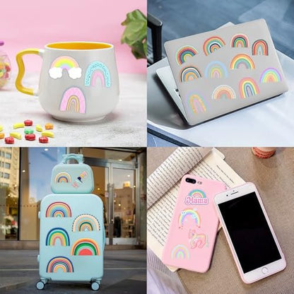 60 Pcs Pastel Rainbow Temporary Tattoos for Kids - Pre-Cut Boho Stickers for Birthday Party Favors, Baby Shower Decorations & School Rewards
