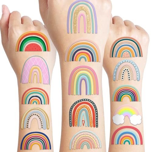 60 Pcs Pastel Rainbow Temporary Tattoos for Kids - Pre-Cut Boho Stickers for Birthday Party Favors, Baby Shower Decorations & School Rewards - görsel 2