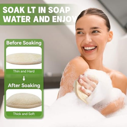 Natural Loofah Sponge Exfoliating Body Scrubber (2Pcs) & Loofah Exfoliating Facial Scrubber (2Pcs) - Made of Natural Luffa and Terry Cloth for Bath and Shower