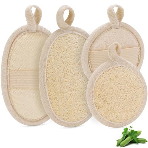Natural Loofah Sponge Exfoliating Body Scrubber (2Pcs) & Loofah Exfoliating Facial Scrubber (2Pcs) - Made of Natural Luffa and Terry Cloth for Bath and Shower - görsel 1