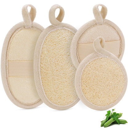 Natural Loofah Sponge Exfoliating Body Scrubber (2Pcs) & Loofah Exfoliating Facial Scrubber (2Pcs) - Made of Natural Luffa and Terry Cloth for Bath and Shower