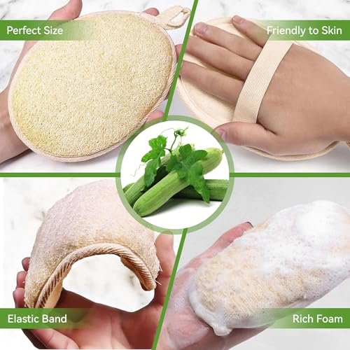 Natural Loofah Sponge Exfoliating Body Scrubber (2Pcs) & Loofah Exfoliating Facial Scrubber (2Pcs) - Made of Natural Luffa and Terry Cloth for Bath and Shower - görsel 7
