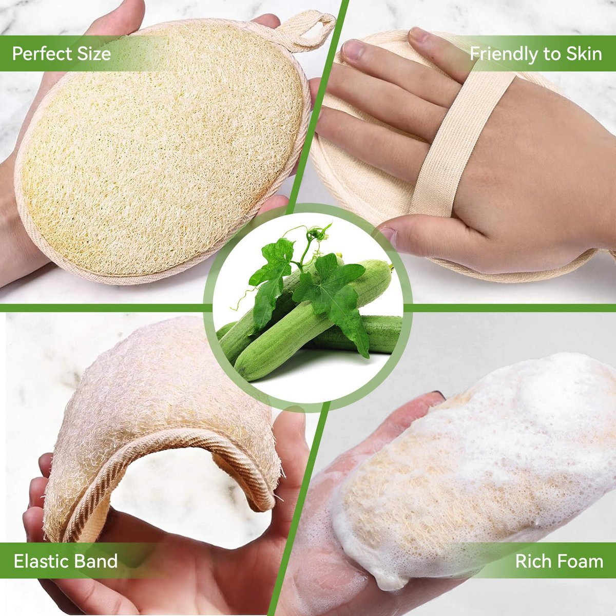 Natural Loofah Sponge Exfoliating Body Scrubber (2Pcs) & Loofah Exfoliating Facial Scrubber (2Pcs) - Made of Natural Luffa and Terry Cloth for Bath and Shower - görsel 8