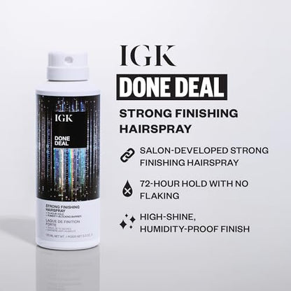 IGK Done Deal Strong Hold Finishing Hairspray – Long-Lasting, Humidity-Resistant, Brushable Firm Control for All Hair Types, 5 oz Avelisse