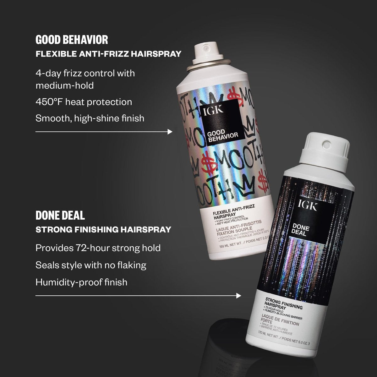 IGK Done Deal Strong Hold Finishing Hairspray – Long-Lasting, Humidity-Resistant, Brushable Firm Control for All Hair Types, 5 oz Avelisse