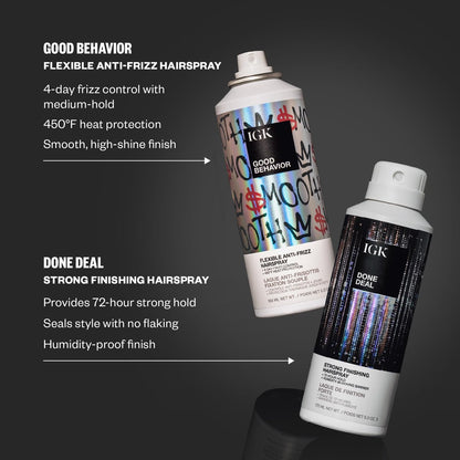 IGK Done Deal Strong Hold Finishing Hairspray – Long-Lasting, Humidity-Resistant, Brushable Firm Control for All Hair Types, 5 oz Avelisse