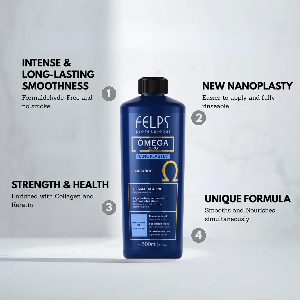 Felps Professional Omega Zero Resistance Nanoplastia Treatment - Zero Formaldehyde Hair Straightening with Macadamia Oil, 3.38 fl.oz Mini Avelisse