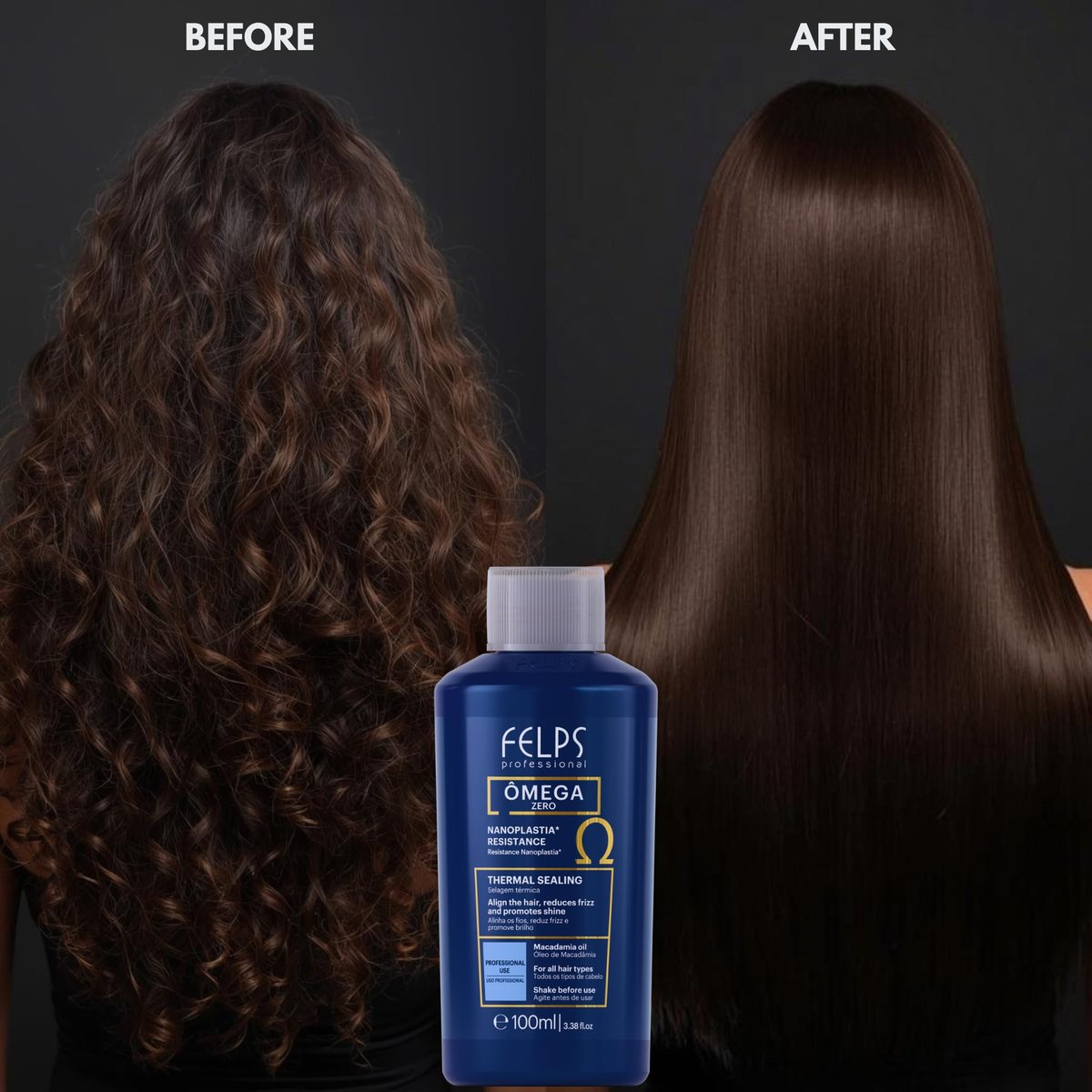 Felps Professional Omega Zero Resistance Nanoplastia Treatment - Zero Formaldehyde Hair Straightening with Macadamia Oil, 3.38 fl.oz Mini Avelisse