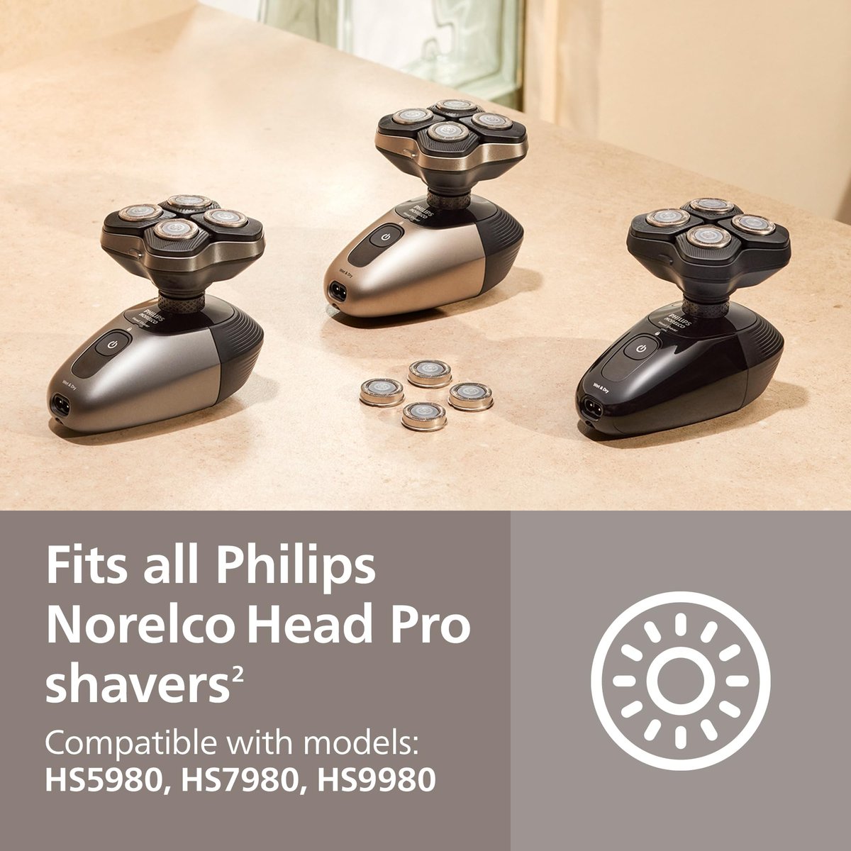 Philips Norelco Genuine Replacement Heads for Head Shaver Pro HS5980, HS7980, HS9980 – 4-Pack Self-Sharpening ComfortCut Blades (HS740/40) Avelisse