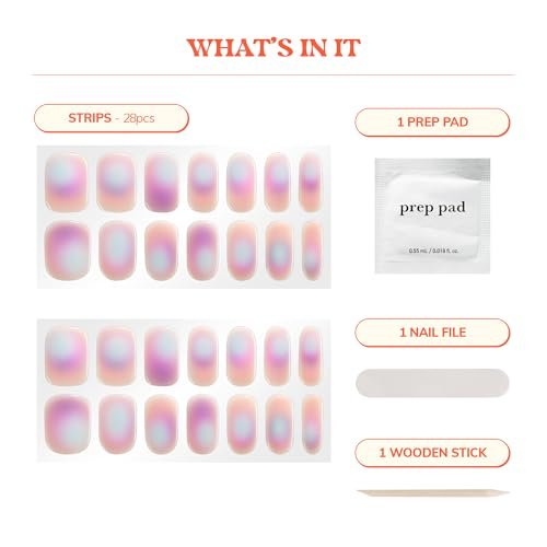 Heyhae Semi Cured Gel Nail Strips - Aura Purple (Hey, Too Cool for School) - No LED Lamp Needed - Salon Quality at Home - 28 Strips + Prep Pads + File + Stick Avelisse