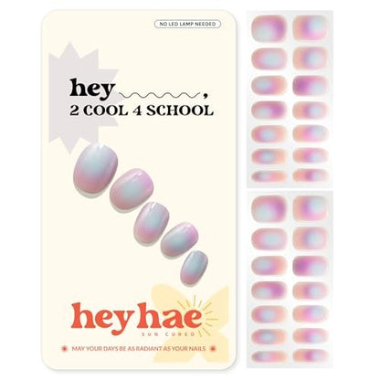 Heyhae Semi Cured Gel Nail Strips - Aura Purple (Hey, Too Cool for School) - No LED Lamp Needed - Salon Quality at Home - 28 Strips + Prep Pads + File + Stick Avelisse