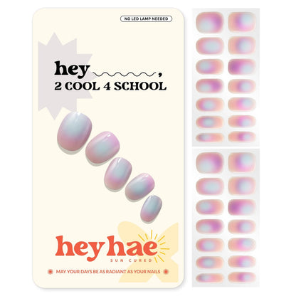 Heyhae Semi Cured Gel Nail Strips - Aura Purple (Hey, Too Cool for School) - No LED Lamp Needed - Salon Quality at Home - 28 Strips + Prep Pads + File + Stick Avelisse