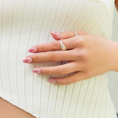 Heyhae Semi Cured Gel Nail Strips - Summer Marble Pink - No LED Lamp Needed - Easy Apply & Remove - Salon Quality - 28 Strips, Prep Pads, Nail File, Wooden Stick - Hey, Bubble Blush Avelisse