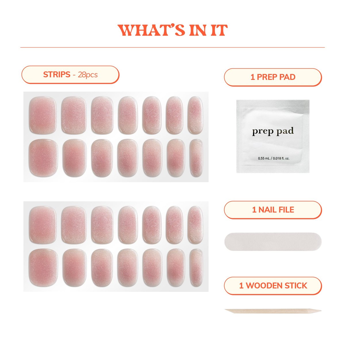 Heyhae Semi Cured Gel Nail Strips - Summer Marble Pink - No LED Lamp Needed - Easy Apply & Remove - Salon Quality - 28 Strips, Prep Pads, Nail File, Wooden Stick - Hey, Bubble Blush Avelisse