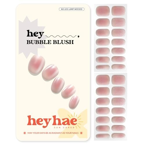 Heyhae Semi Cured Gel Nail Strips - Summer Marble Pink - No LED Lamp Needed - Easy Apply & Remove - Salon Quality - 28 Strips, Prep Pads, Nail File, Wooden Stick - Hey, Bubble Blush Avelisse