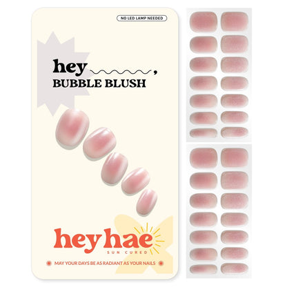 Heyhae Semi Cured Gel Nail Strips - Summer Marble Pink - No LED Lamp Needed - Easy Apply & Remove - Salon Quality - 28 Strips, Prep Pads, Nail File, Wooden Stick - Hey, Bubble Blush Avelisse