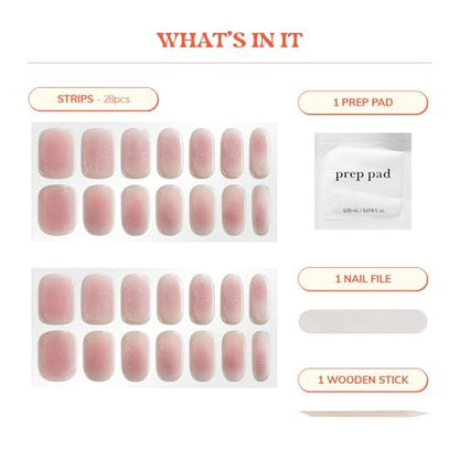 Heyhae Semi Cured Gel Nail Strips - Summer Marble Pink - No LED Lamp Needed - Easy Apply & Remove - Salon Quality - 28 Strips, Prep Pads, Nail File, Wooden Stick - Hey, Bubble Blush Avelisse