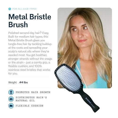 Gimme Beauty Metal Bristle Brush - Stainless Steel Bristles for Healthy Shine, Detangling & Scalp Care Avelisse