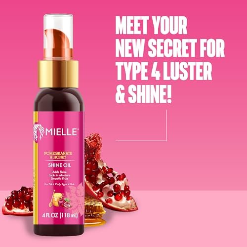 Mielle Organics Pomegranate & Honey Shine Oil - Lightweight Hair Oil for Curly, Coily & Type 4 Hair - Adds Shine, Locks in Moisture, Smooths Frizz, Heat Protection, Non-Greasy Finish, 4 fl oz Avelisse