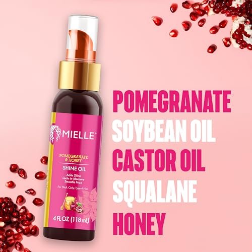 Mielle Organics Pomegranate & Honey Shine Oil - Lightweight Hair Oil for Curly, Coily & Type 4 Hair - Adds Shine, Locks in Moisture, Smooths Frizz, Heat Protection, Non-Greasy Finish, 4 fl oz Avelisse