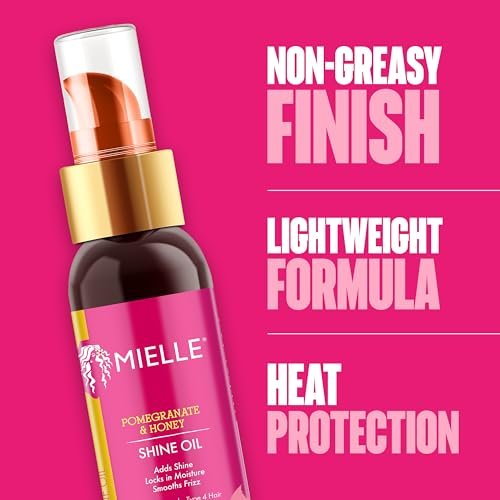 Mielle Organics Pomegranate & Honey Shine Oil - Lightweight Hair Oil for Curly, Coily & Type 4 Hair - Adds Shine, Locks in Moisture, Smooths Frizz, Heat Protection, Non-Greasy Finish, 4 fl oz Avelisse
