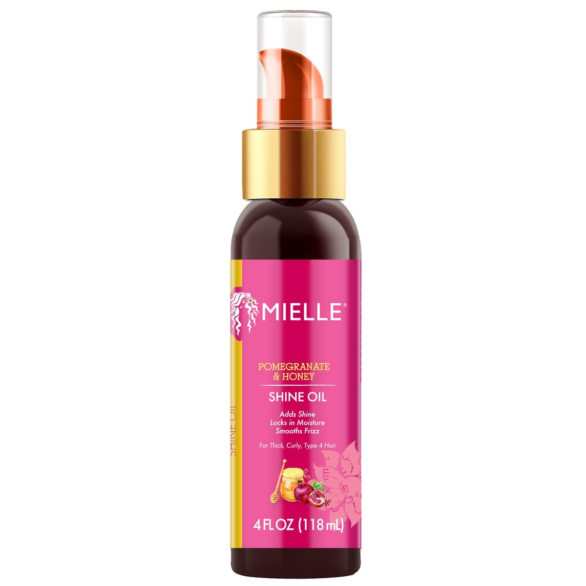 Mielle Organics Pomegranate & Honey Shine Oil - Lightweight Hair Oil for Curly, Coily & Type 4 Hair - Adds Shine, Locks in Moisture, Smooths Frizz, Heat Protection, Non-Greasy Finish, 4 fl oz Avelisse