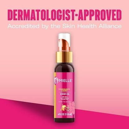 Mielle Organics Pomegranate & Honey Shine Oil - Lightweight Hair Oil for Curly, Coily & Type 4 Hair - Adds Shine, Locks in Moisture, Smooths Frizz, Heat Protection, Non-Greasy Finish, 4 fl oz Avelisse