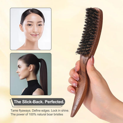 PERFEHAIR Slick Back Hair Brush - Natural Curved Boar Bristle Smoothing Shine Brush for Women & Men, Tames Flyaways for Sleek Polished Styles, for Thin & Fine Hair & Beard Avelisse