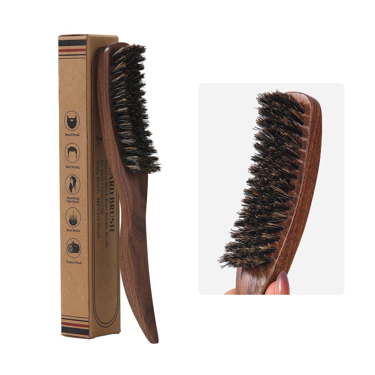 PERFEHAIR Slick Back Hair Brush - Natural Curved Boar Bristle Smoothing Shine Brush for Women & Men, Tames Flyaways for Sleek Polished Styles, for Thin & Fine Hair & Beard Avelisse