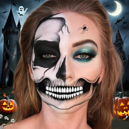 NOOEPC 2 x Skeleton Face Tattoo Halloween Temporary Tattoos – Skeleton Makeup, Halloween Costume Skeleton Mask Accessories, Spider Tattoo Temporary for Men and Women (Black-White)
