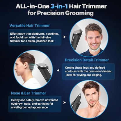 Valano Beard Trimmer & Hair Clippers for Men - All-in-One Self-Sharpening Cordless Rechargeable Grooming Kit, Mustache, Ear, Nose, Body Trimmer (Black)